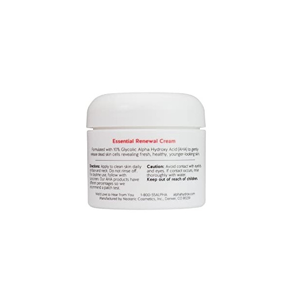 Alpha Skin Care Essential Renewal Cream | Formule anti-âge | 10 % dacide glycolique Alpha Hydroxy AHA | 56,7 g, rouge, blan