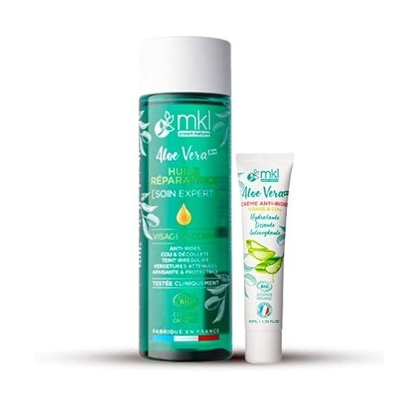 MKL - Aloé Vera - Huile Réparatrice 75 ml - Crème Anti-Ride 40 ML - Anti-Ride - Certifié BIO