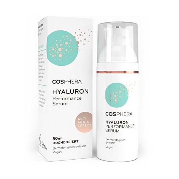 Performance Sérum hyaluron 50 ml - Acide Hyaluronique Concentré Gel pour le Visage, cou, décolleté et yeux - Anti-âge & lhum