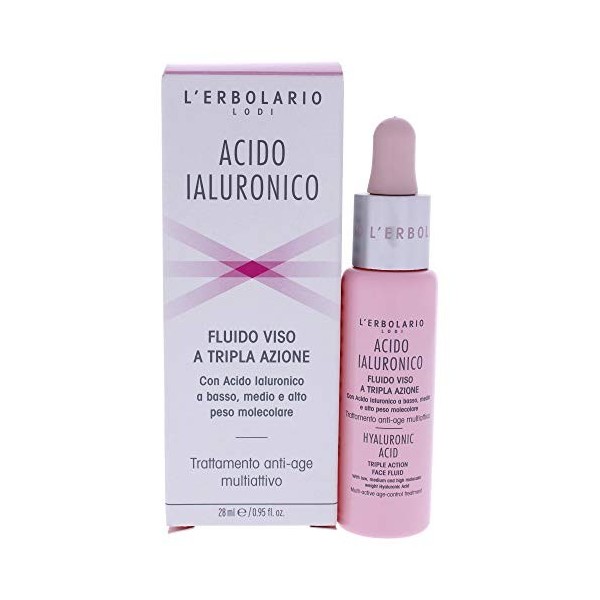 LErbolario, Fluide Visage à lAcide Hyaluronique, Soin Anti-âge Triple Action, 28 ml