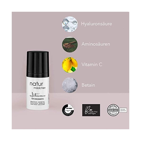 naturmädchen anti-vieillissement Hyaluron Sérum intensif, 30ml cosmétiques naturels végétaliens avec acides aminés/Fabriqué e