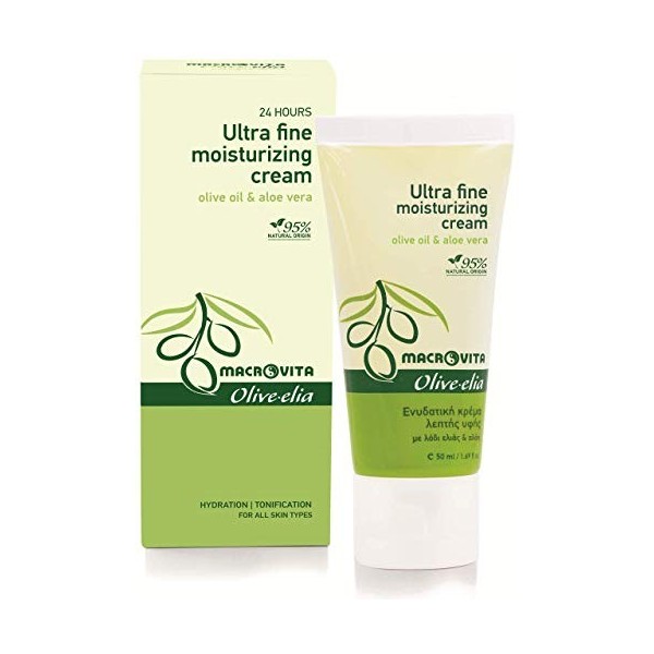 OLIVELIA Crème visage hydratante de composition fine 24 heures, huile dolive et aloe vera 50 ml.