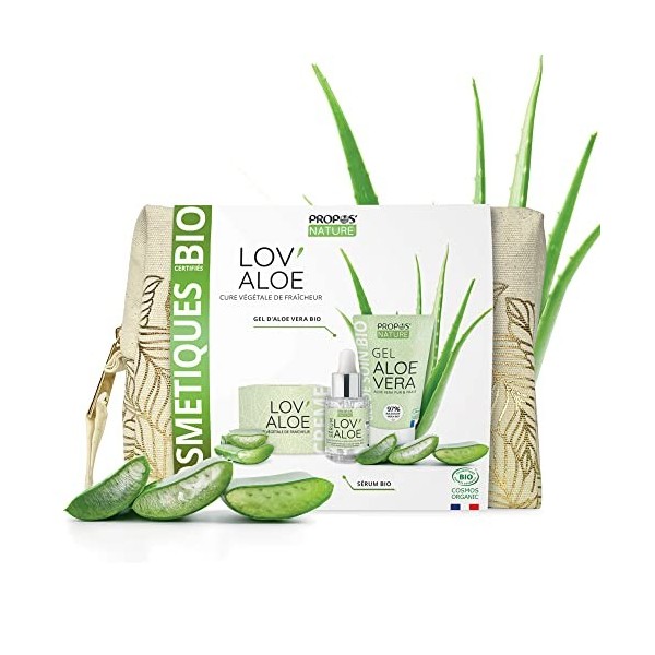 Trousse LovAloé - Trio de soins Bio à lAloé Vera - Crème visage, gel daloe Vera et sérum - Fabriqué en France - Idée cadea