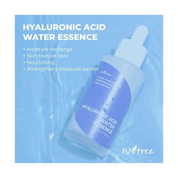 IsNtree Essence deau pour le visage hydratante en profondeur à lacide hyaluronique 1,69 Fl Oz | Sérum facial pour peaux sèc