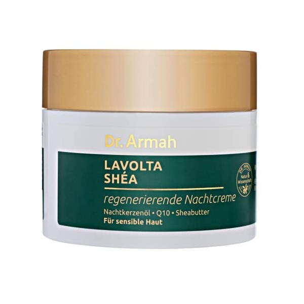 LAVOLTA Crème de nuit au beurre de karité, crème visage apaisante pour peaux sèches & sensibles à lhuile donagre, centella 