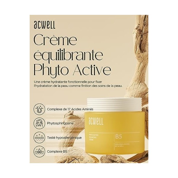 ACWELL Crème Hydratante Intensive Équilibrante Phyto-Active Pour le Visage 55ml - Avec Acide Aminé pour le Resserrement de la