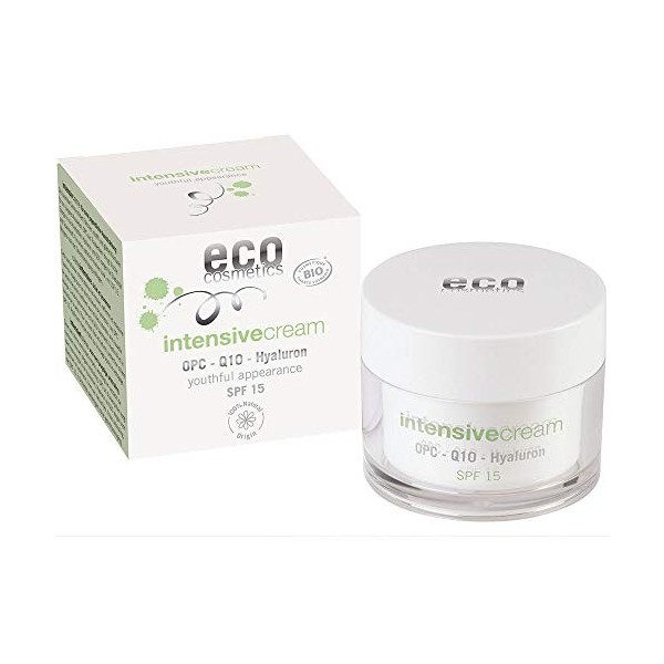 eco cosmetics Crème de jour bio intensive avec OPC, Q10 et acide hyaluronique, crème anti-rides végétalienne SPF 10, 1 x 50 m