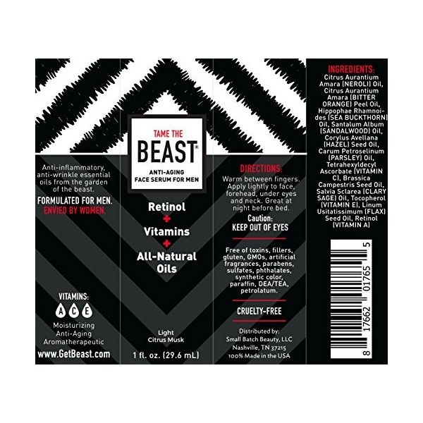 Tame the Beast sérum visage anti-âge - vitamines soins de la peau c, a, e, anti rides, les huiles naturelles argousier