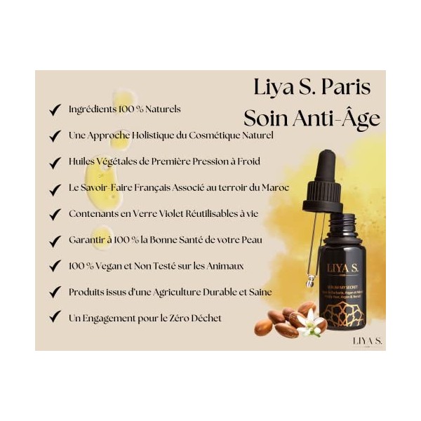 Liya S. Paris Sérum Huile de Pépin de Figue de Barbarie -Pression à Froid - Huile pure 15 ml - 100% naturel-Anti-âge Rides/T