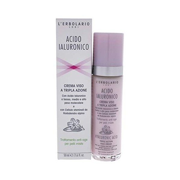 LErbolario, Crème Visage à lAcide Hyaluronique pour Peaux Mixtes, Traitement Unifiant et Dermopurifiant, 50 ml