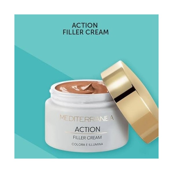 Mediterranea - Crème Action Filler - Crème de jour colorée pour le visage à lacide hyaluronique - Pour une peau uniforme et 