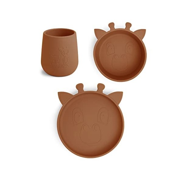 Nuuroo - Judi Silicone Dinner Set 3 Pack Giraf - Caramel Café