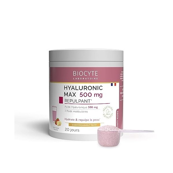 Hyaluronic Max - Complément Alimentaire Anti-Âge Repulpant - Poudre à Diluer A base dAcide Hyaluronique - 500 mg - Programme