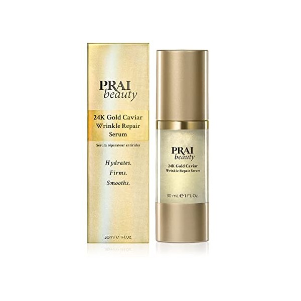 24K Gold by Prai Sérum de jour réparateur de rides 30 ml, Sérum de lifting express hydratant en profondeur pour une peau liss