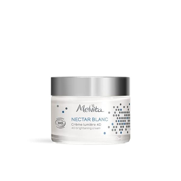 Melvita - Crème lumière 4D Nectar Blanc - Soin Eclat, Teint Lumineux – Illumine, Unifie et Ravive l’Eclat - Crème de jour écl