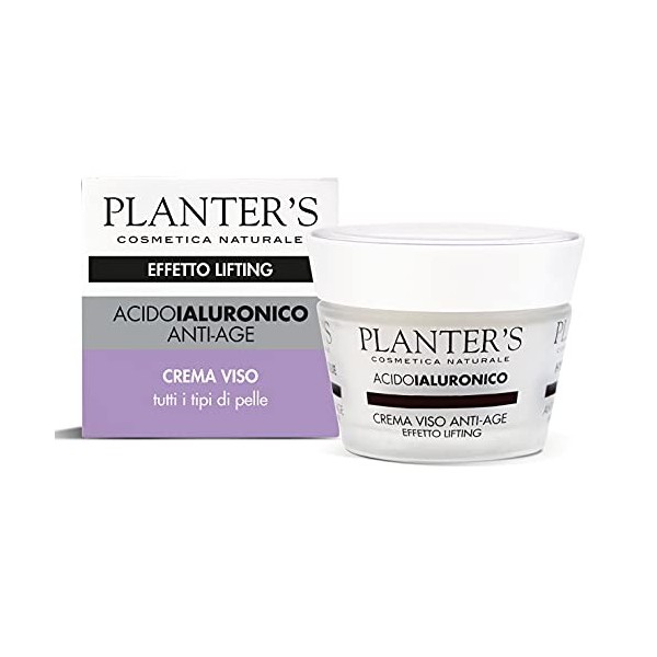 Planters - Crème Visage Anti-Âge Effet Lifting à lAcide Hyaluronique. Avec 3 acides hyaluroniques, beurre de karité, huile 