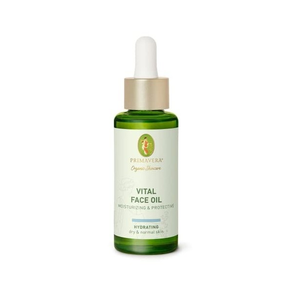 PRIMAVERA Vital Face Oil - Hydratant & Protective 30 ml - Cosmétique naturel - Huile pour le visage pour peaux normales à sèc