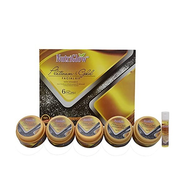 Nutriglow Platinum & Gold Facial Kit with Saffron Extract for Anti Ageing, Spotless Face, Reduce Acne, 250Gm+10Ml