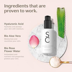 SKIN COMPLIMENTS – Sérum à lacide hyaluronique – Hautement concentré et vegan – Gel hydratant anti-âge à lAloe Vera – Flaco