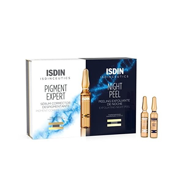 ISDIN Isdinceutics Traitement Anti-Taches Pigment Expert + Night Peel 10 + 10 flacons | Sérum éclaircissant pour le visage 