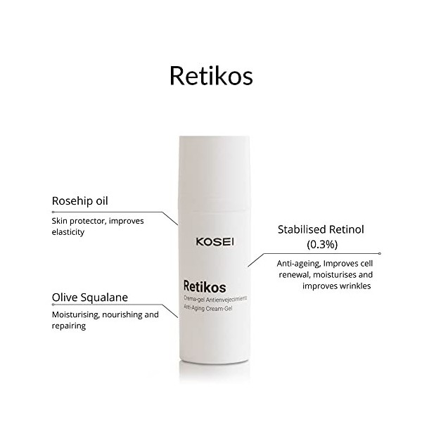 Kosei - Retikos Gel/Crème - Traitement anti-âge avec Retinol - 50 ml - Traitement anti-âge - Avec lhuile de rose musquée - A