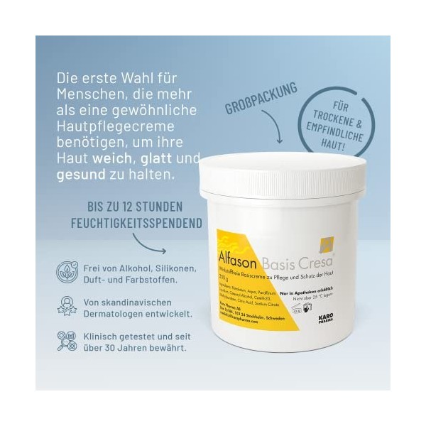 Alfason Basis Cresa - La crème spéciale quotidienne pour les peaux sèches et sensibles, 350 g