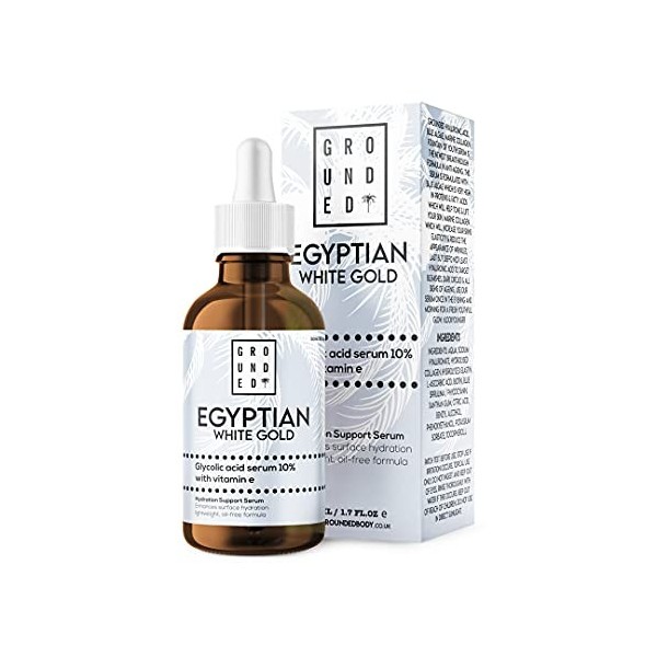 Sérum à lacide glycolique or blanc égyptien avec vitamine E, sérum anti-âge pour le visage, fabriqué au Royaume-Uni par Grou