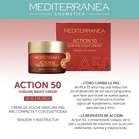 Mediterranea - Crème Visage de Nuit Hydratante Action 50 - Crème Anti-Rides aux Extraits de Gattilier Régénératrice et Éclair