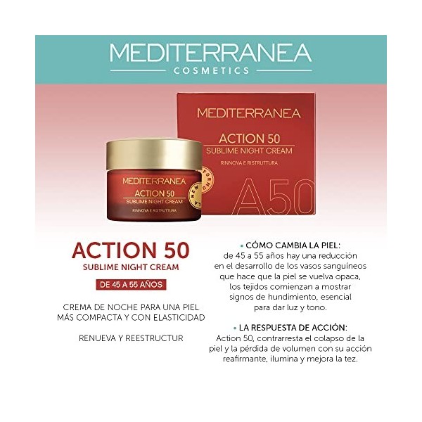 Mediterranea - Crème Visage de Nuit Hydratante Action 50 - Crème Anti-Rides aux Extraits de Gattilier Régénératrice et Éclair