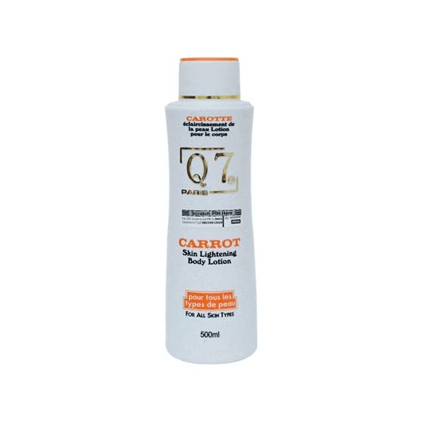 Q7Paris Lotion éclaircissante pour le corps à la carotte – Hydrate, éclaircit, hydratant quotidien élimine les imperfections,