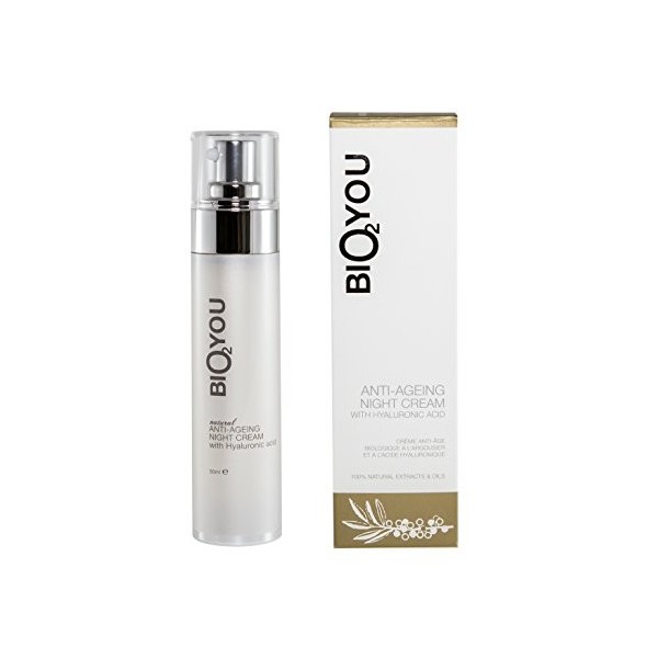 Bio2You, Natural Anti-Ageing Night Cream, Increases Skin Elasticity and Stimulates Collagen Production, with Hyaluronic Acid,