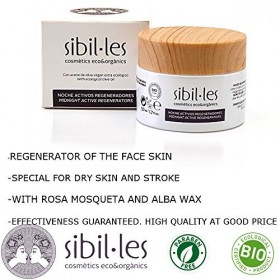 Sibil·les - Crème Nuit BIO Régénérante. Pour les peaux sèches et sensibles. Avec huile de Rose Musquée et Cire dabeille. Ant