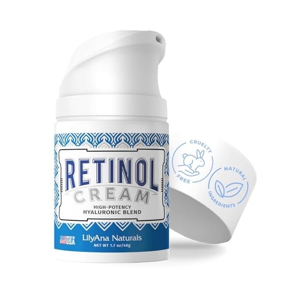 Retinol Cream Moisturizer for Face and Eyes, Use Day and Night - for Anti Aging, Acne, Wrinkles - made with Natural and Organ