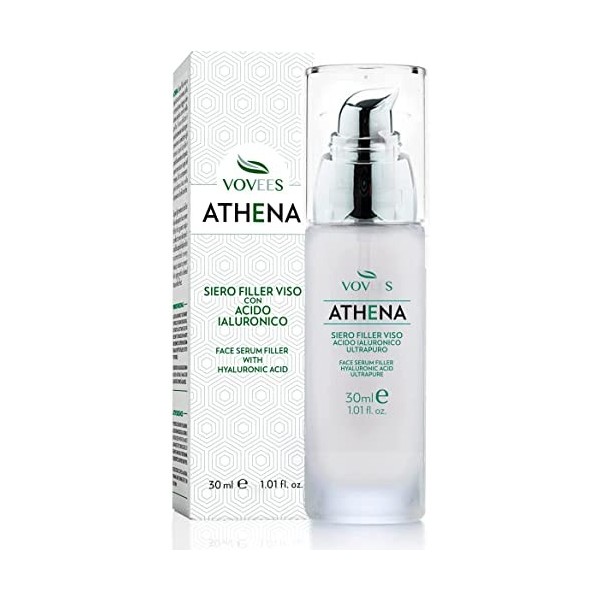 VOVEES Athena - Sérum anti-rides visage - Acide Hyaluronique Bio pur Immédiat Made in Italy 30Ml