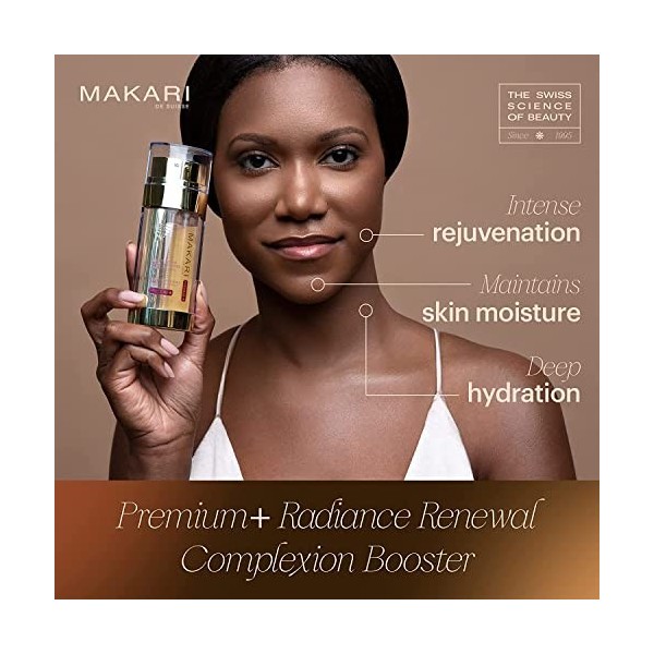 Makari Premium + Radiance Renewal Complexion Booster - Double Infusion Hydrate, Repulpe, Éclaire et Ravive lApparence du Vis