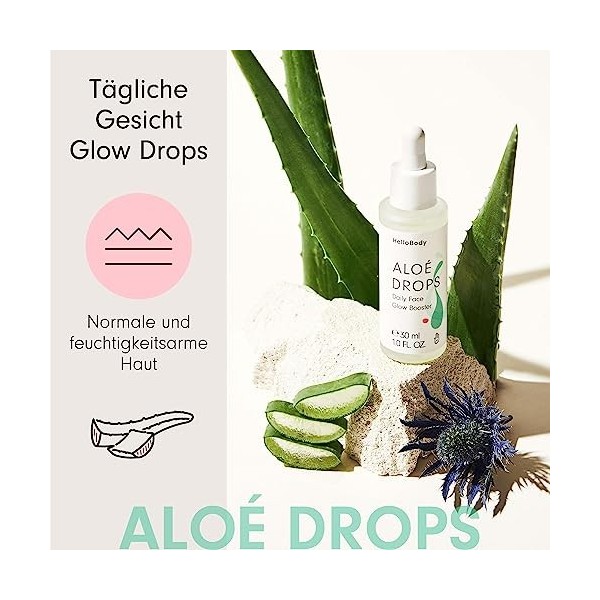 HelloBody ALOÉ DROPS Sérum-en-huile Booster déclat 30 ml – Sérum visage vegan – Soin visage à laloe vera – Huile hydratan