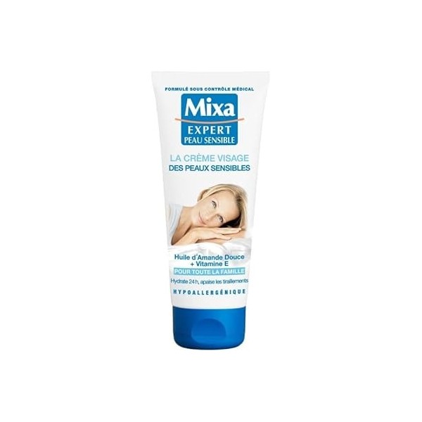 Mixa - Crème Visage Expert Peaux Sèches Sensibles - Hydratation 24H - 100ml - Lot De 3