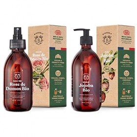 Bionoble Eau de Rose Bio 200ml - Hydrolat de Rose de Damas 100% Pur et Naturel - Rose Water - Bouteille en Verre + Spray & Hu