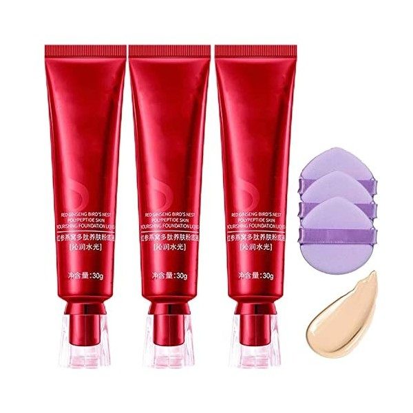 Red Ginseng BirdS Nest Concealer Liquid Foundation, 24H Long Lasting Full Coverage Foundation, 30g Waterproof Concealer Tend