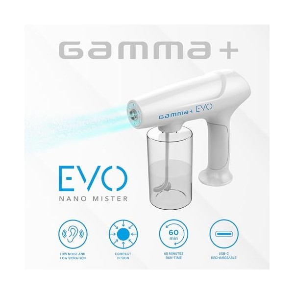 Gamma+ Nano Atomiseur EVO NANO MISTER, Vaporisateur Rechargeable avec USB de Type C, Grande Capacité 340 ml, 90 Min dAutonom