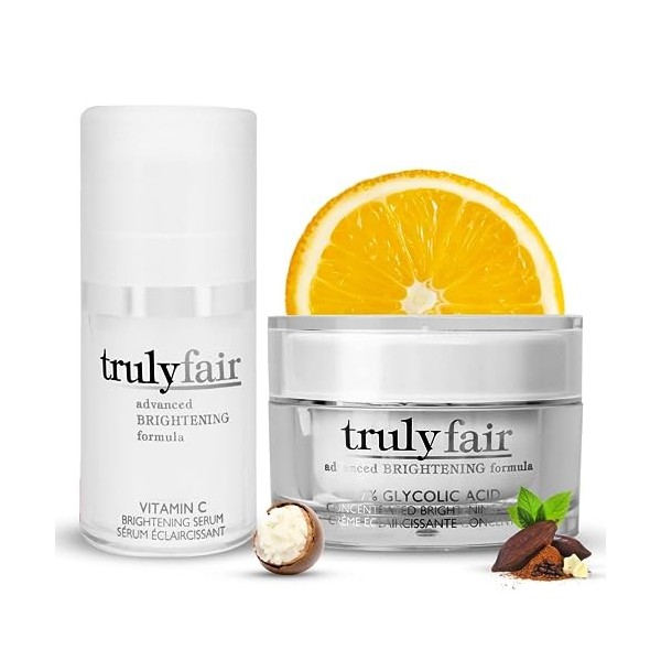 Truly Fair Face Brightening Facial Starter Kit, Includes Vitamin C Brightening Serum 30ML, 7% Glycolic Acid Concentrated Crea