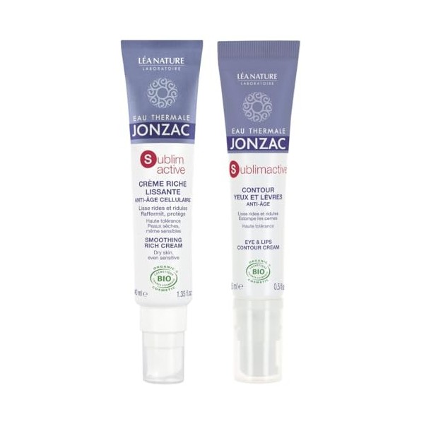 Eau Thermale Jonzac ®| Routine Visage Anti-Âge Sublimactive – Crème Riche lissante 40 ml + Contour Yeux & Lèvres 15 ml | 