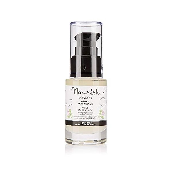 Nourish London Argan Skin Rescue Huile pour le visage 30 ml,Anti-âge,Booste le collagène,Contient de la vitamine C,100 % végé