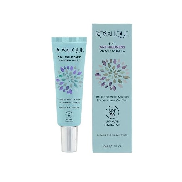 Rosalique 3 in 1 Anti-Redness Miracle Formula Colour Corrector SPF50 for Hypersensitive and Redness Prone Skin, Suitable for 