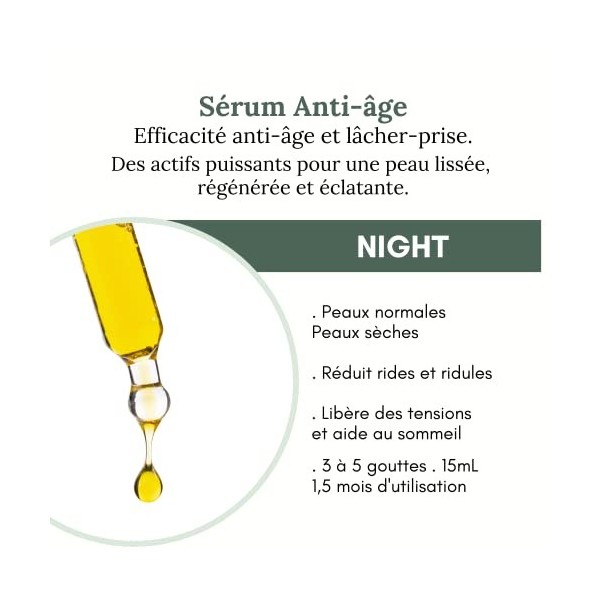 LAB ESSENTIEL - Sérum Anti Age NIGHT - Allie efficacité Anti-âge et Lâcher-prise grâce à une synergie dhuiles Essentielles e