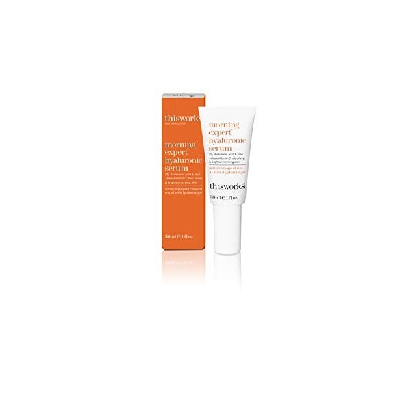 This Works Morning Expert Sérum hyaluronique pour lisser, hydrater et éclaircir la peau, avec 2% dacide hyaluronique, vitami