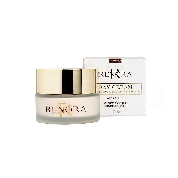 RENORA - Crème Visage Jour I Crème Hydratante I Anti-âge I Particules dOr I Acide Hyaluronique I Gelée Royale I Pour Peaux S