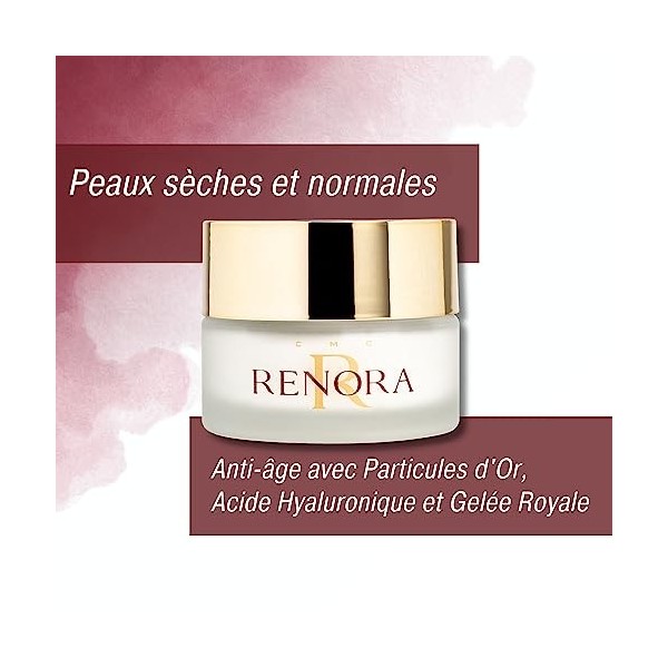 RENORA - Crème Visage Jour I Crème Hydratante I Anti-âge I Particules dOr I Acide Hyaluronique I Gelée Royale I Pour Peaux S