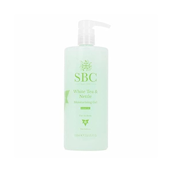 SBC Skincare - Gel Hydratant Visage et Corps au Thé Blanc et à lOrtie - 1 L - Protège la Peau de la Pollution - Effet Antiox