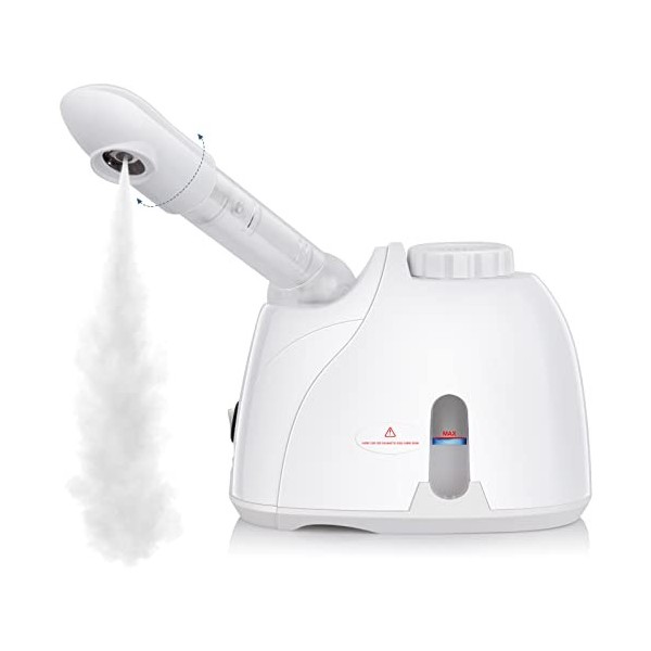 NewWay Vapeur Visage Vaporisateur avec Bras Extensible Sauna Chaude Nano Ionique Steamer pour le Visage Spa Sinus Hydratant, 